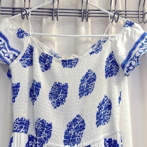 NWT Women’s Dress Day Saint Barth Blue & White Off The Shoulder Maxi Dress Sz L - Picture 14 of 16